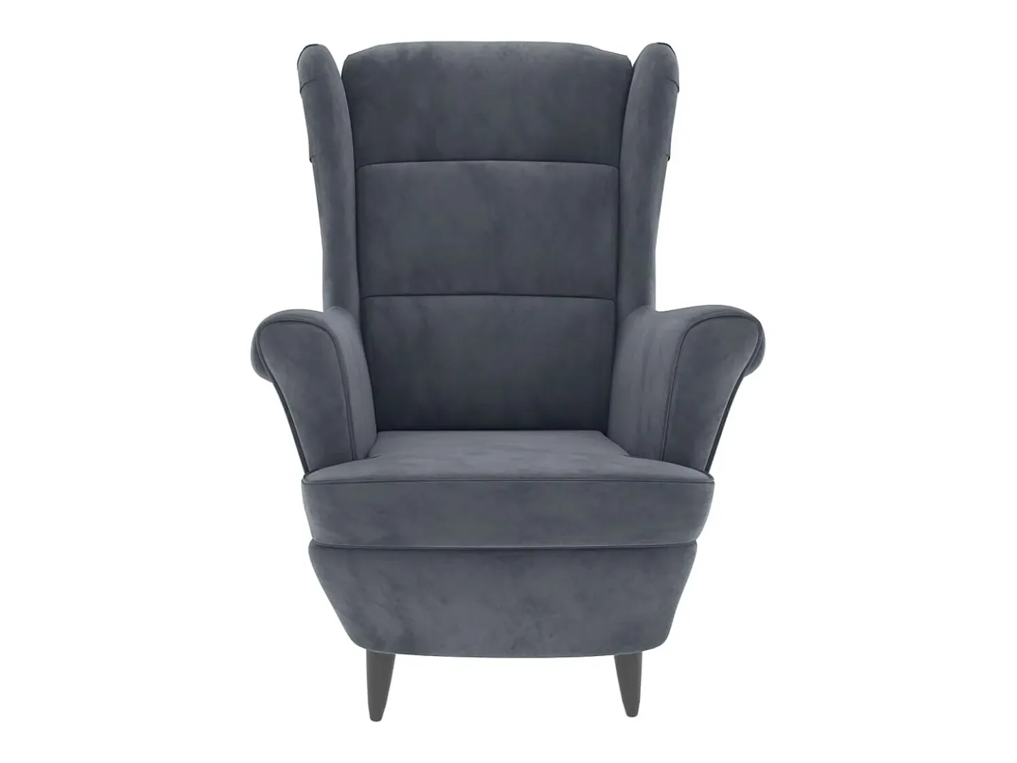 Sillón orejero y taburete de terciopelo gris oscuro