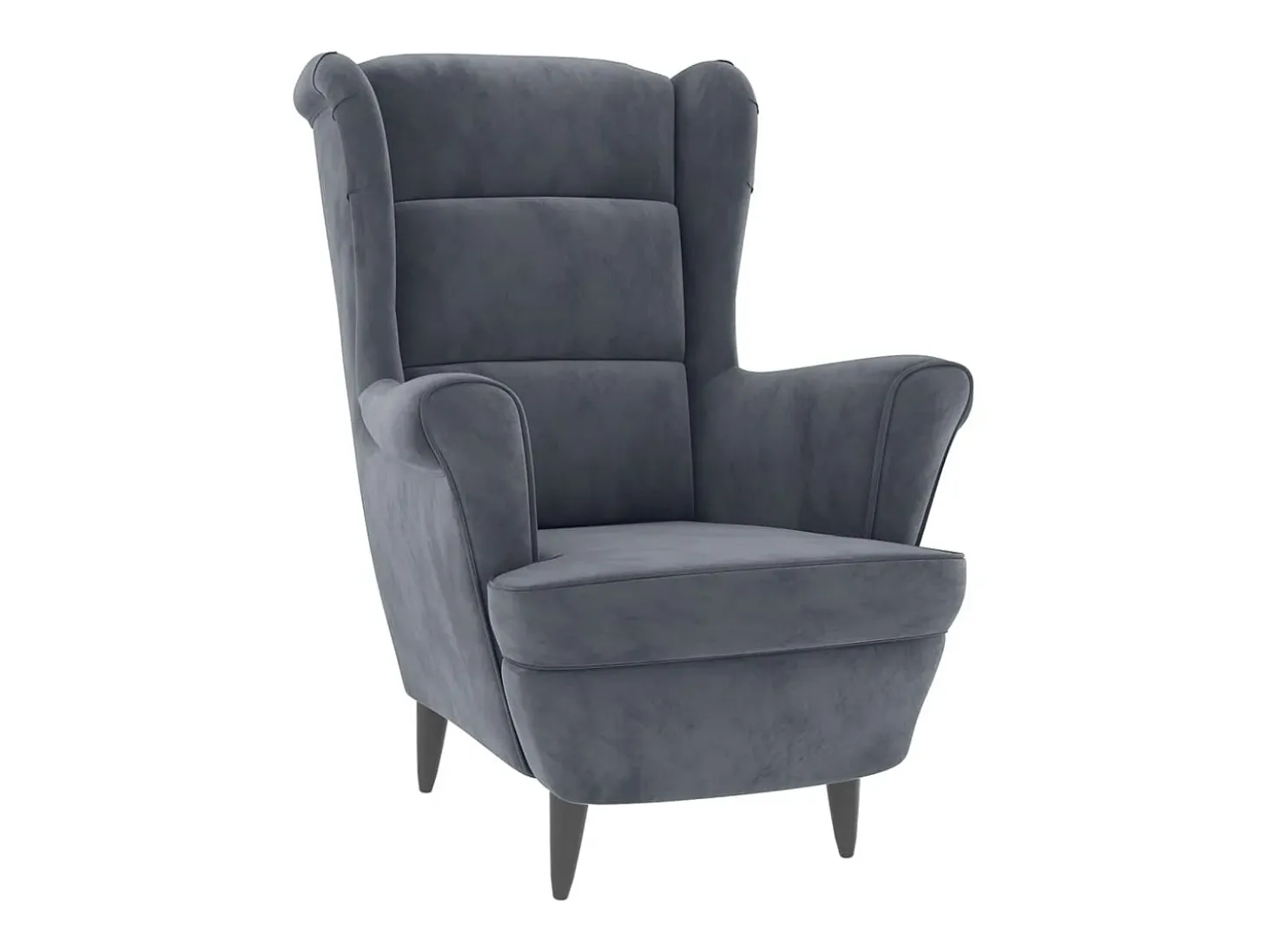 Sillón orejero y taburete de terciopelo gris oscuro