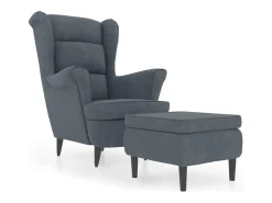 Sillón orejero y taburete de terciopelo gris oscuro