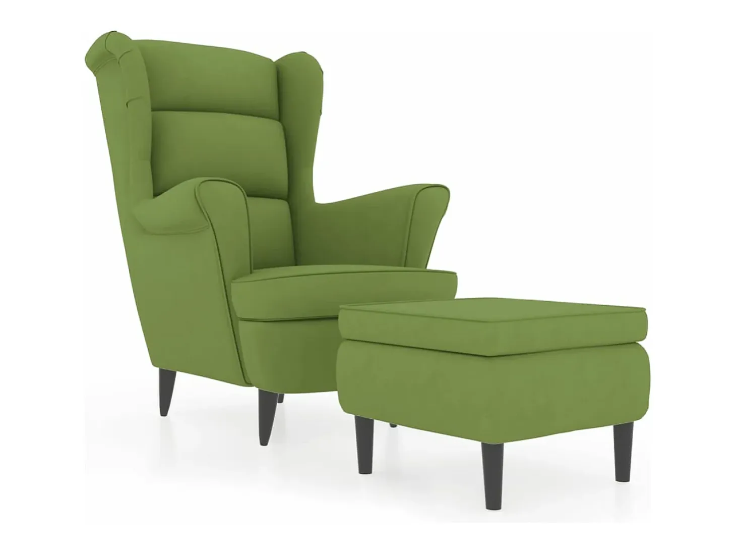 Sillón orejero y taburete de terciopelo verde claro