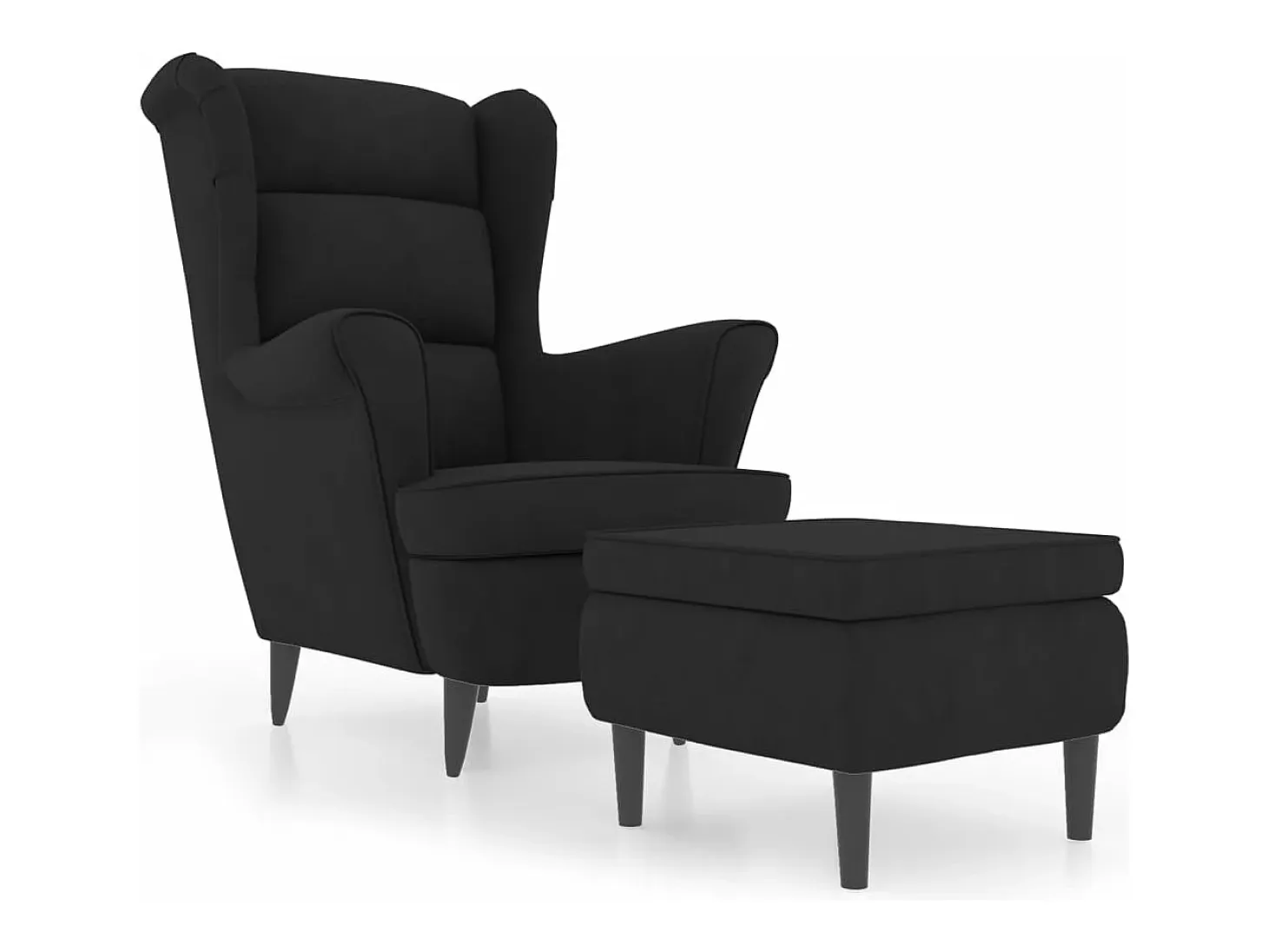 Sillón orejero y taburete de terciopelo azul
