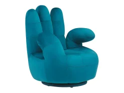 Sillón pivotante forma de mano CATCHY terciopelo verde azul