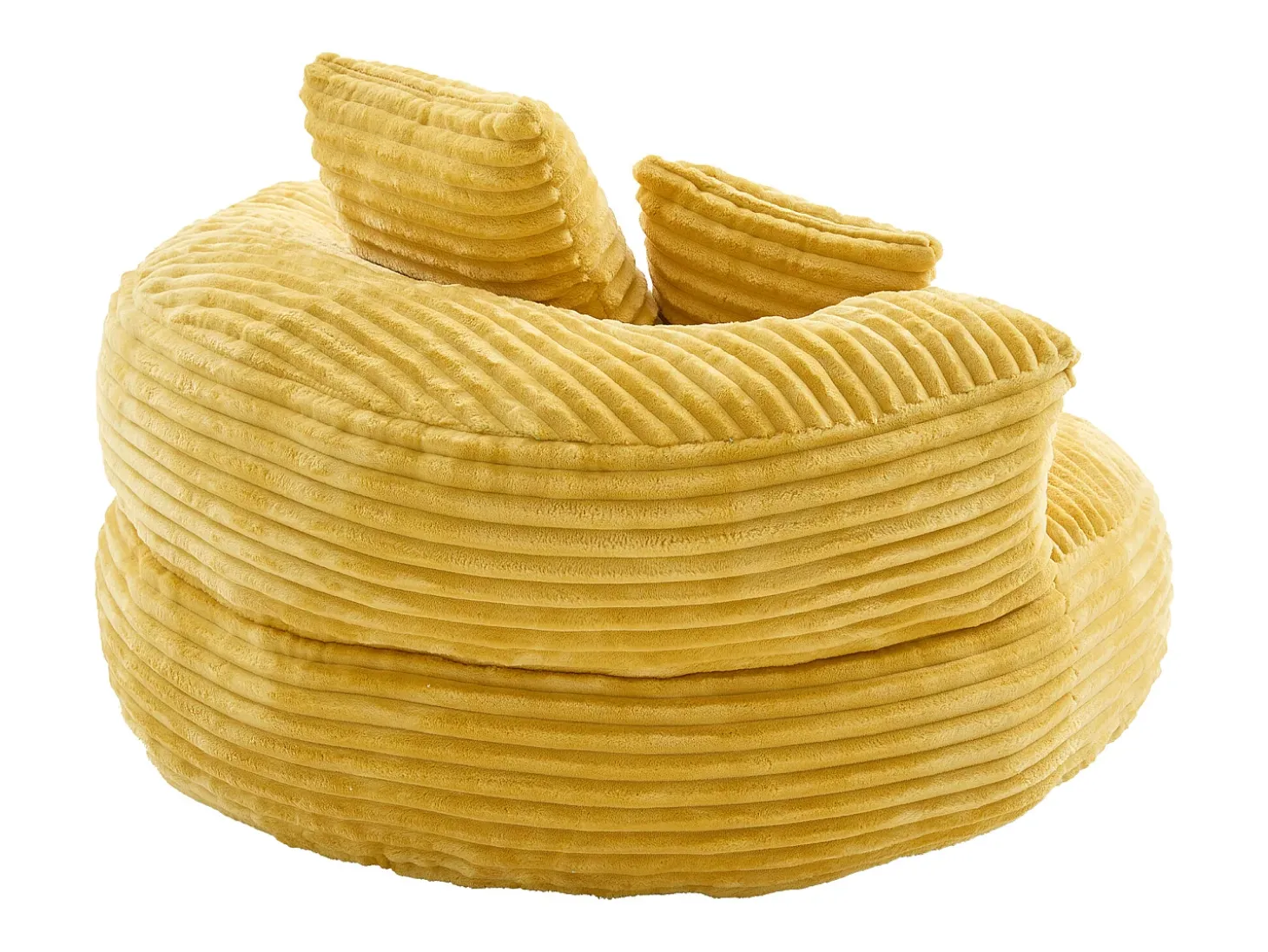 Sillón puf de pana - Con 3 cojines - Amarillo mostaza