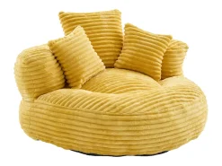 Sillón puf de pana - Con 3 cojines - Amarillo mostaza
