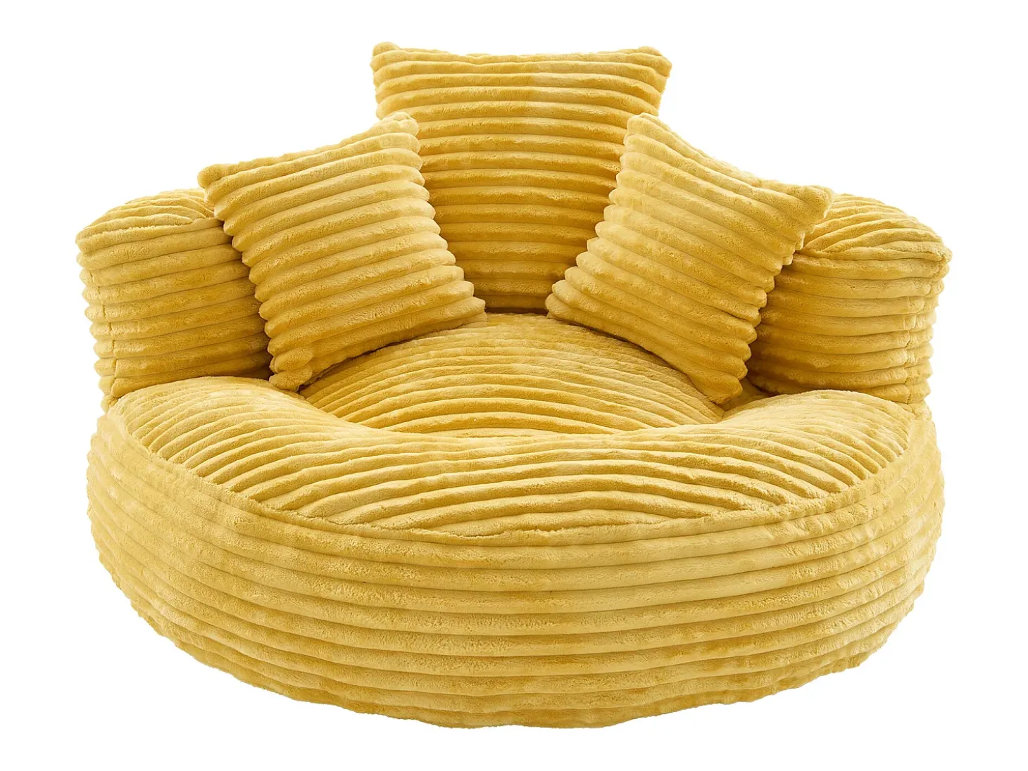 Sillón puf de pana - Con 3 cojines - Amarillo mostaza