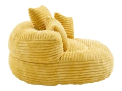 Sillón puf de pana - Con 3 cojines - Amarillo mostaza