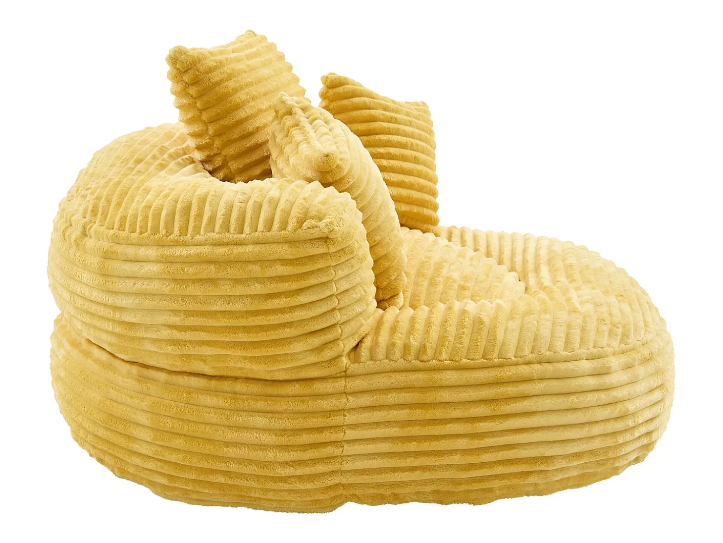 Sillón puf de pana - Con 3 cojines - Amarillo mostaza