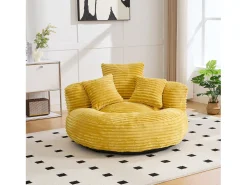 Sillón puf de pana - Con 3 cojines - Amarillo mostaza