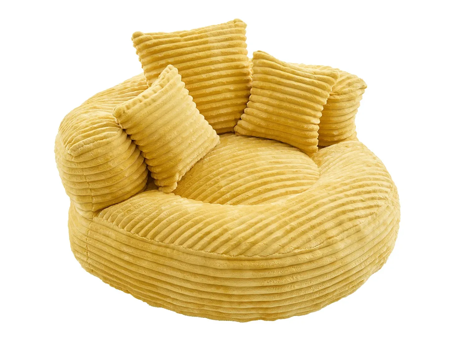Sillón puf de pana - Con 3 cojines - Amarillo mostaza