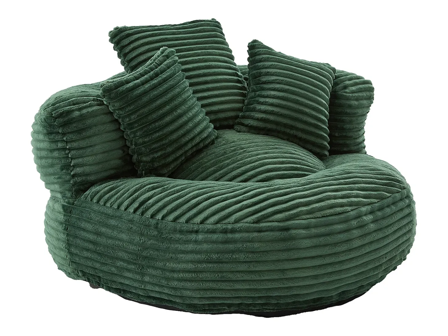 Sillón puf de pana - Con 3 cojines - Verde esmeralda