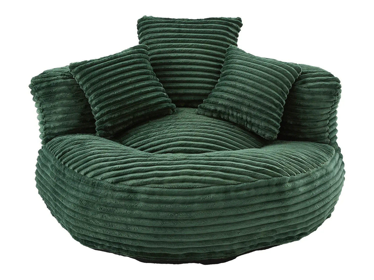 Sillón puf de pana - Con 3 cojines - Verde esmeralda