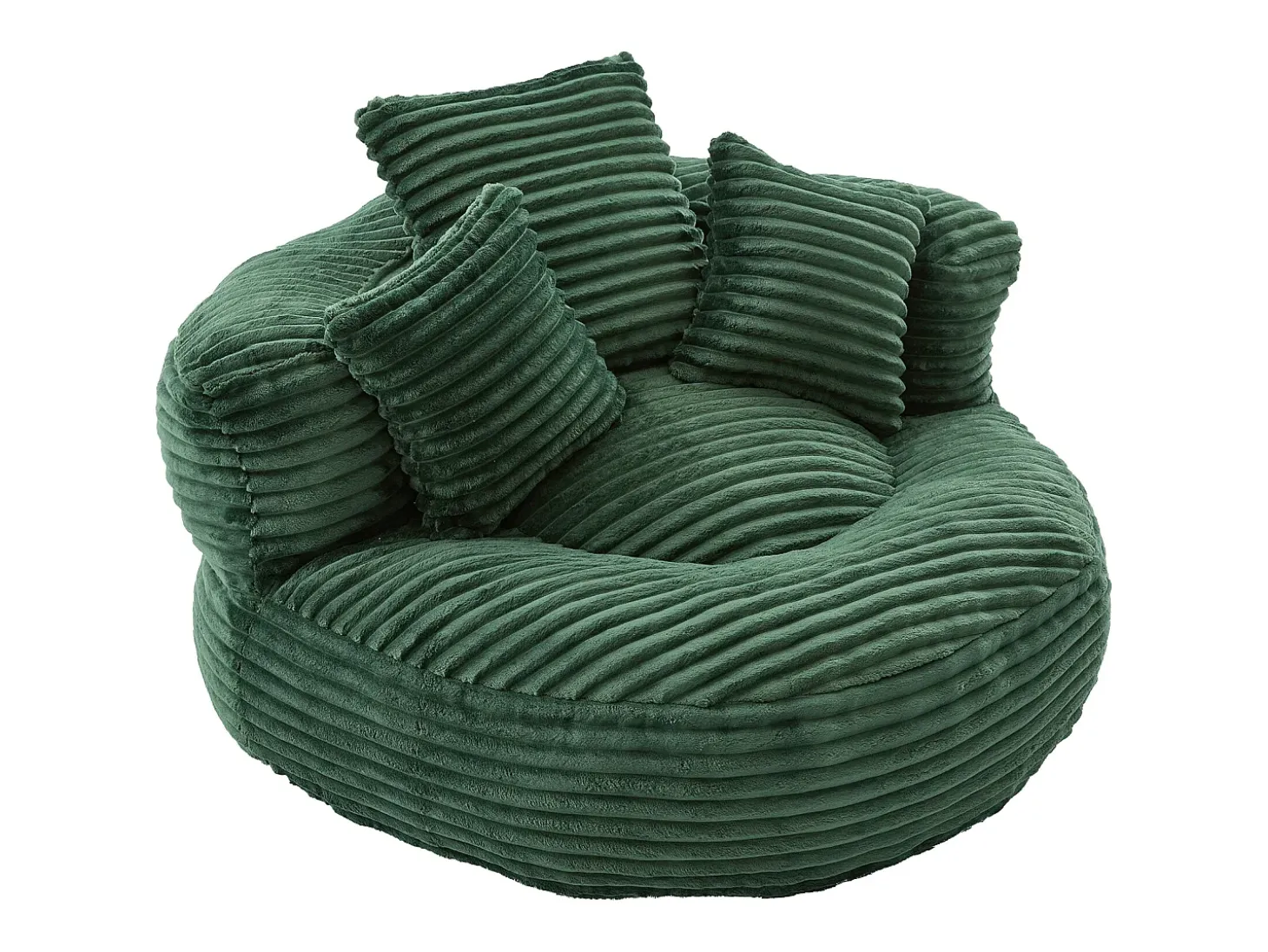 Sillón puf de pana - Con 3 cojines - Verde esmeralda