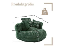 Sillón puf de pana - Con 3 cojines - Verde esmeralda