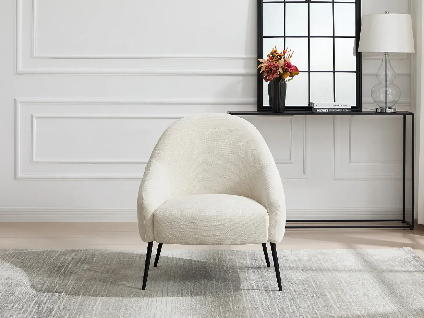Sillón recto en tela texturizada color beige RIBEDI