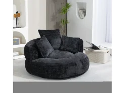 Sillón relax con respaldo alto y asiento de chenilla negra, para adultos y niños (108 x 108 x 52 cm)