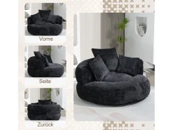 Sillón relax con respaldo alto y asiento de chenilla negra, para adultos y niños (108 x 108 x 52 cm)