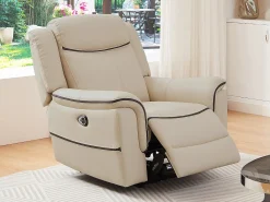 Sillón relax eléctrico de cuero color beige ADELIO