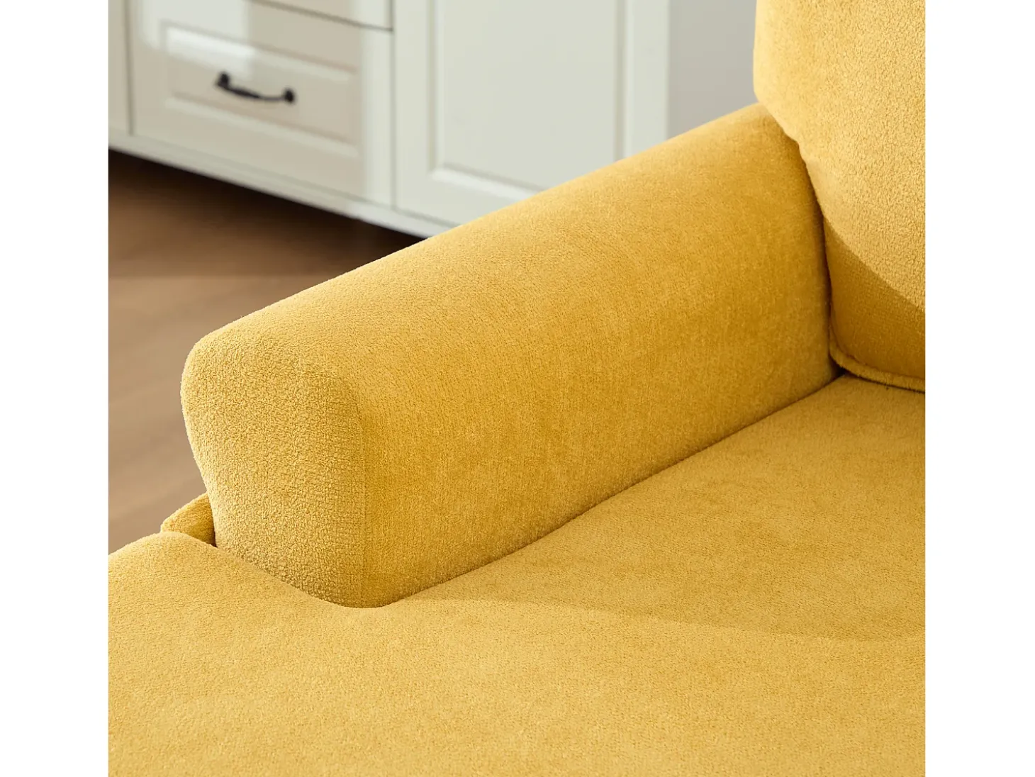 Sillón relax en tejido chenilla amarillo mostaza - Con bolsillos laterales