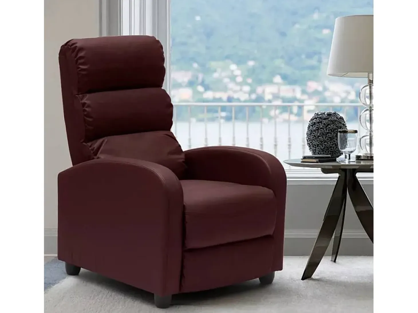Sillón relax reclinable con reposapiés símil piel Alice - Bordeaux