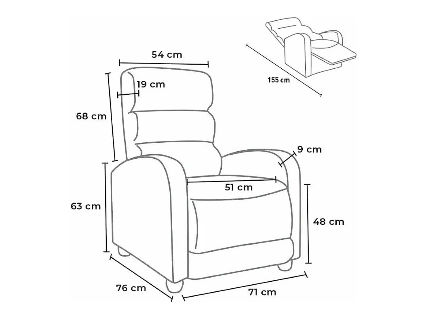 Sillón Relax Reclinable con Reposapiés de Cuero Polipiel Giulia - Marron oscuro