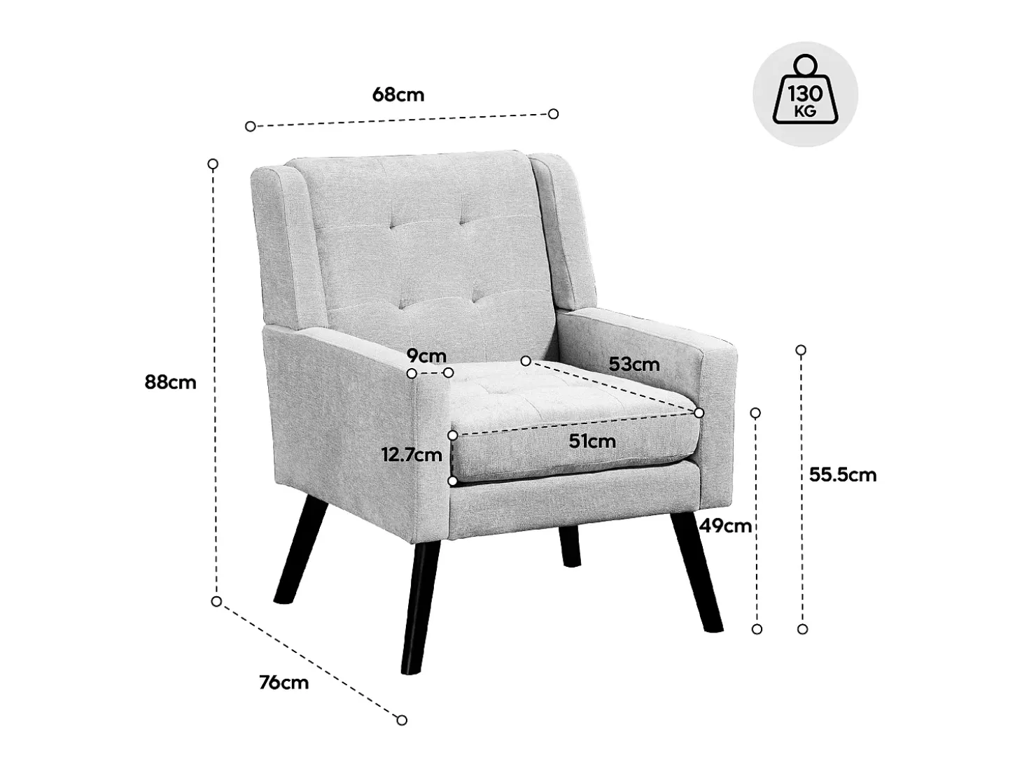 Sillón retro de tela de lino verde con patas de madera
