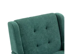 Sillón retro de tela de lino verde con patas de madera