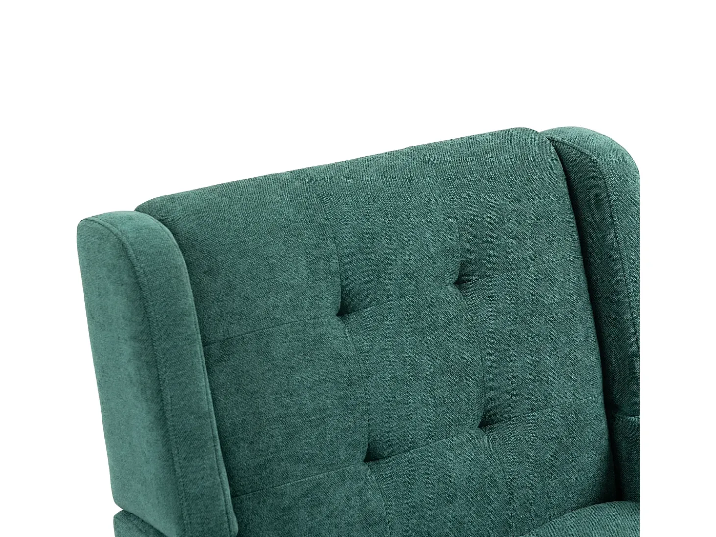 Sillón retro de tela de lino verde con patas de madera