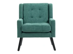 Sillón retro de tela de lino verde con patas de madera