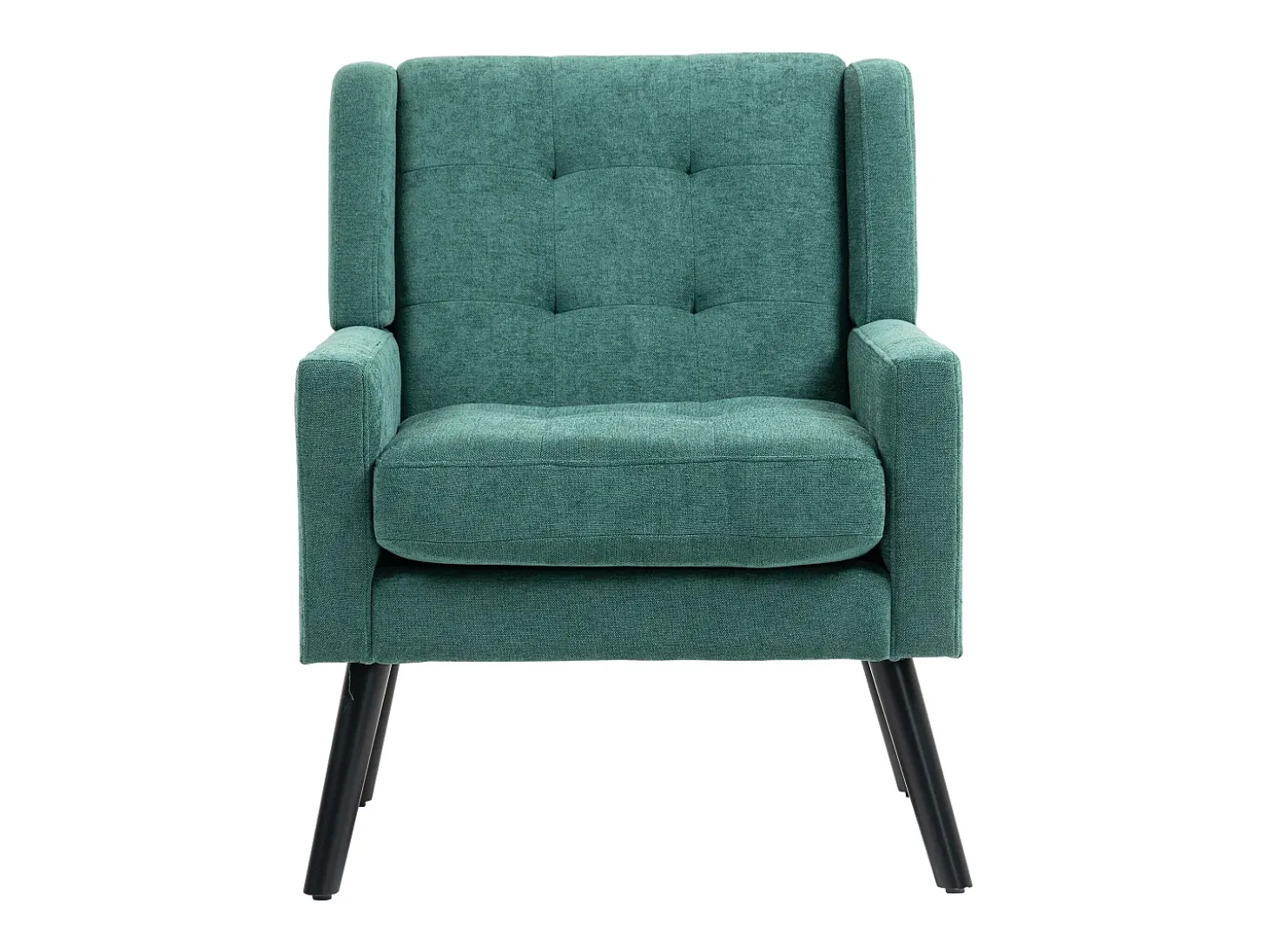Sillón retro de tela de lino verde con patas de madera