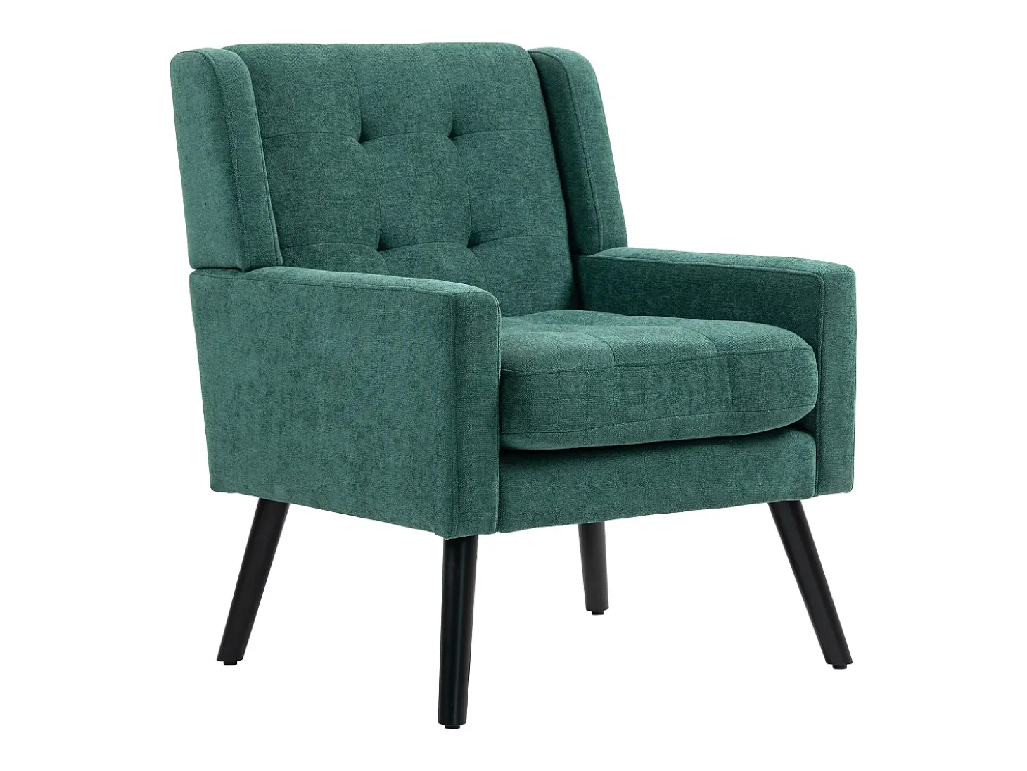 Sillón retro de tela de lino verde con patas de madera