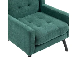 Sillón retro de tela de lino verde con patas de madera
