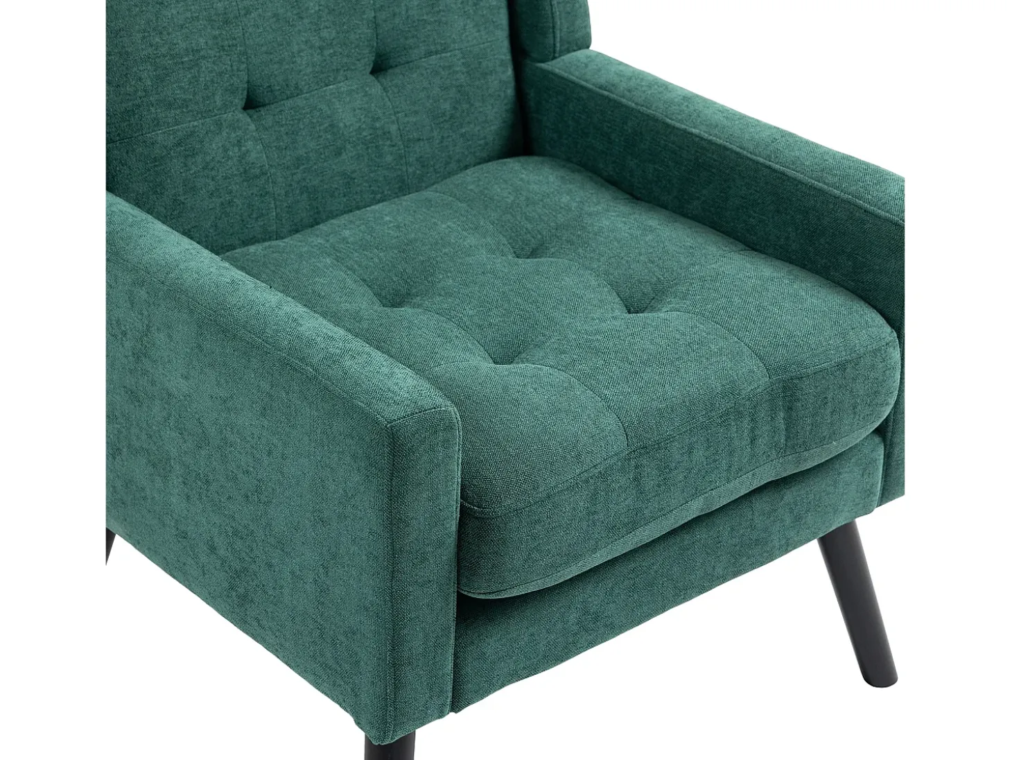 Sillón retro de tela de lino verde con patas de madera