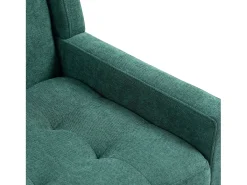 Sillón retro de tela de lino verde con patas de madera