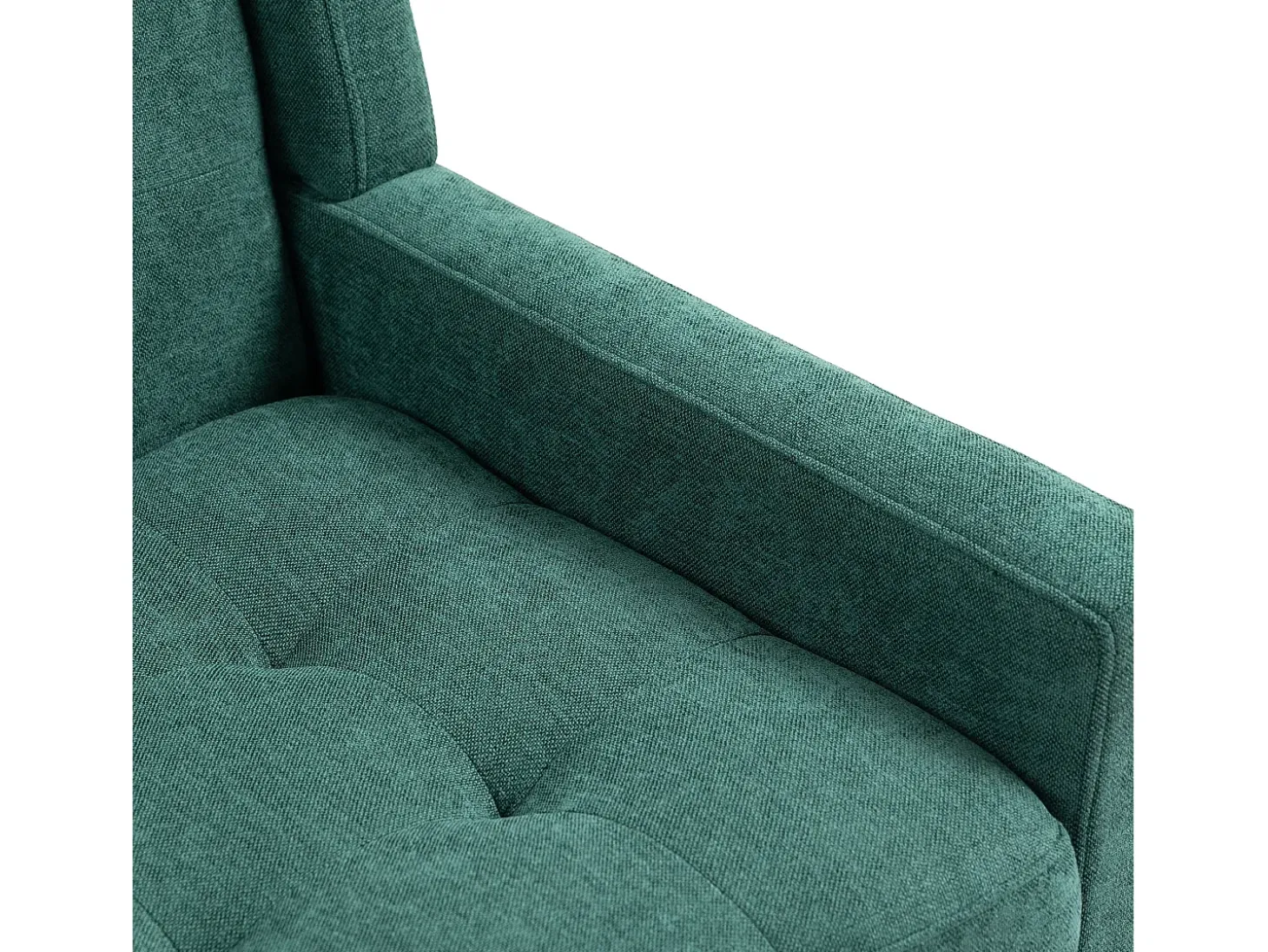 Sillón retro de tela de lino verde con patas de madera
