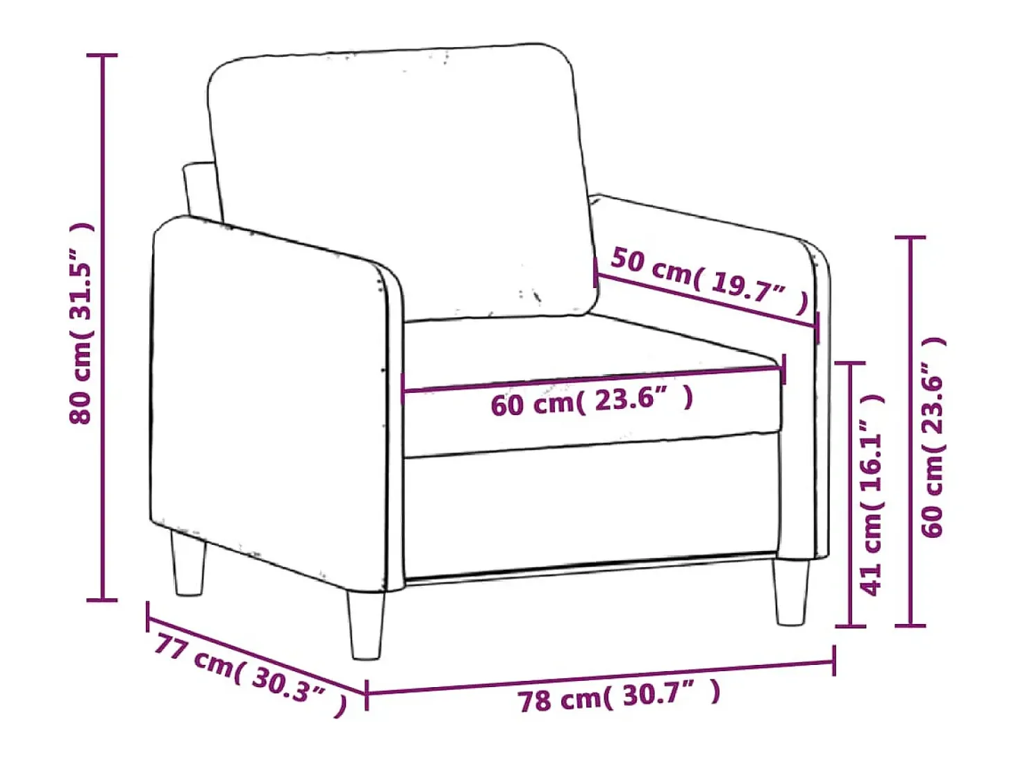 Sillón Rosa 60 cm Terciopelo