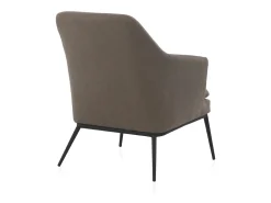 Sillón tapizado color topo con cojín y patas de metal negras