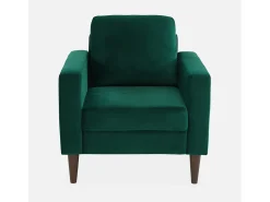 Sillón vintage de terciopelo con patas de madera verde ingles