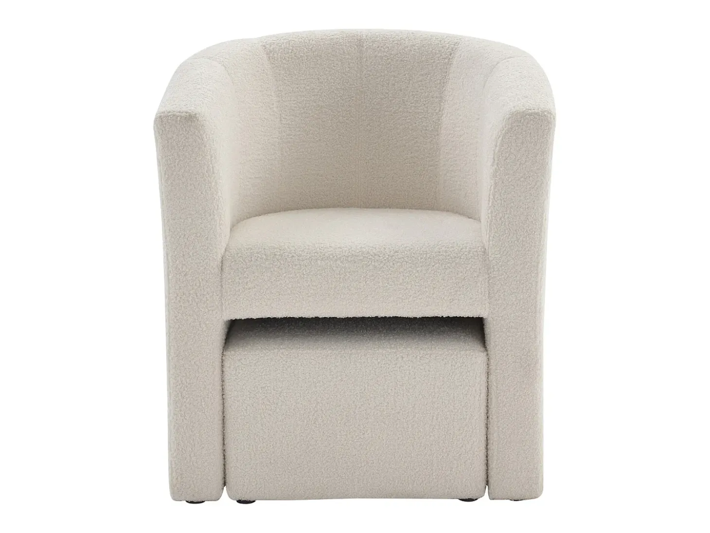 Sillón y puf de tela de rizo blanco estilo clásico atemporal JOVANA