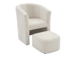 Sillón y puf de tela de rizo blanco estilo clásico atemporal JOVANA