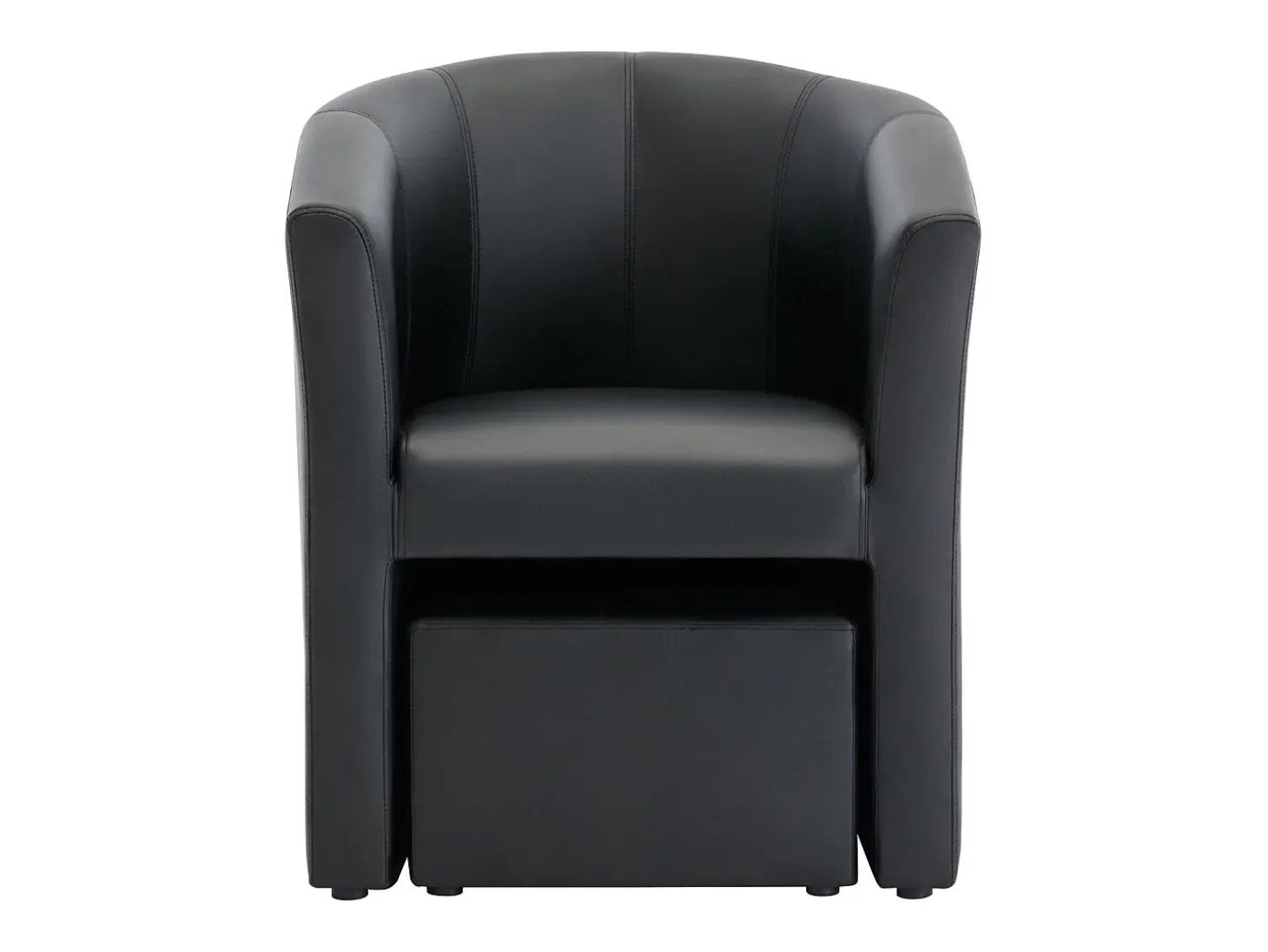 Sillón y puf tapizados en negro estilo clásico intemporal JOVANA