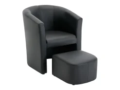Sillón y puf tapizados en negro estilo clásico intemporal JOVANA