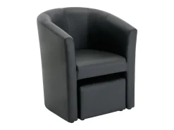 Sillón y puf tapizados en negro estilo clásico intemporal JOVANA