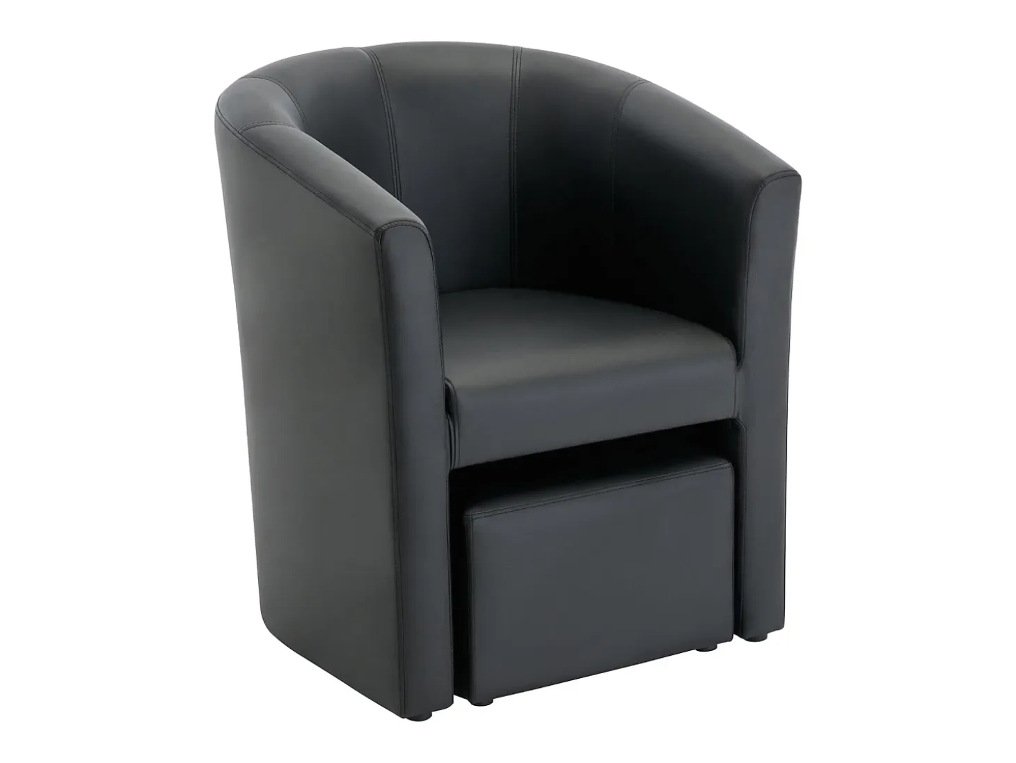 Sillón y puf tapizados en negro estilo clásico intemporal JOVANA