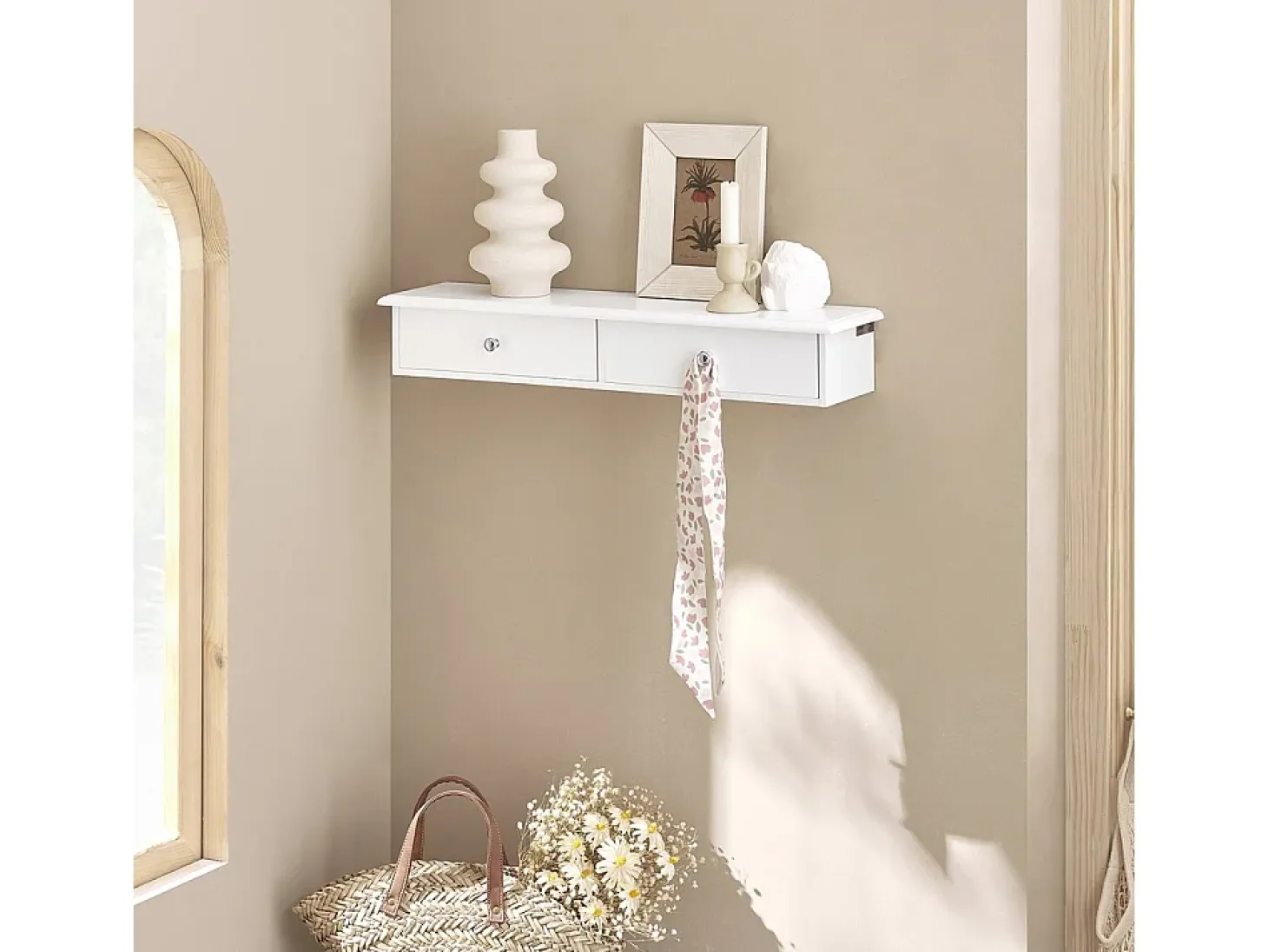 SoBuy Estante Flotante con 2 Cajones - Estantería Moderna en Blanco
