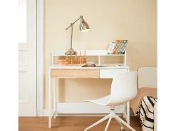 SoBuy FWT106-W Mesa Escritorio de Ordenador con 2 Cajones y 1 Estante