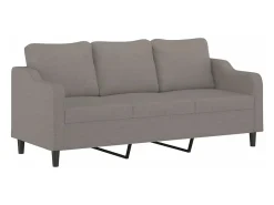 Sofá 3 lugares com apoio de pés 180 cm tecido cinza-acastanhado