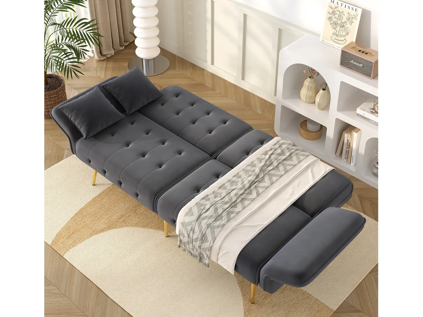 Sofá 2 plazas - Sofá recto con respaldo de 3 posiciones y reposabrazos de 6 posiciones - terciopelo gris - para el salón
