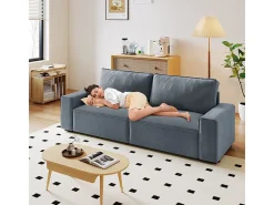 Sofá 3 plazas chenilla gris - con reposabrazos anchos - 220 x 83 x 88 cm