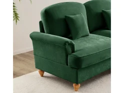 Sofá 3 Plazas Chenille Mid-Century, Funda Extraíble y 3 Cojines, 272x83.5x93cm, Verde