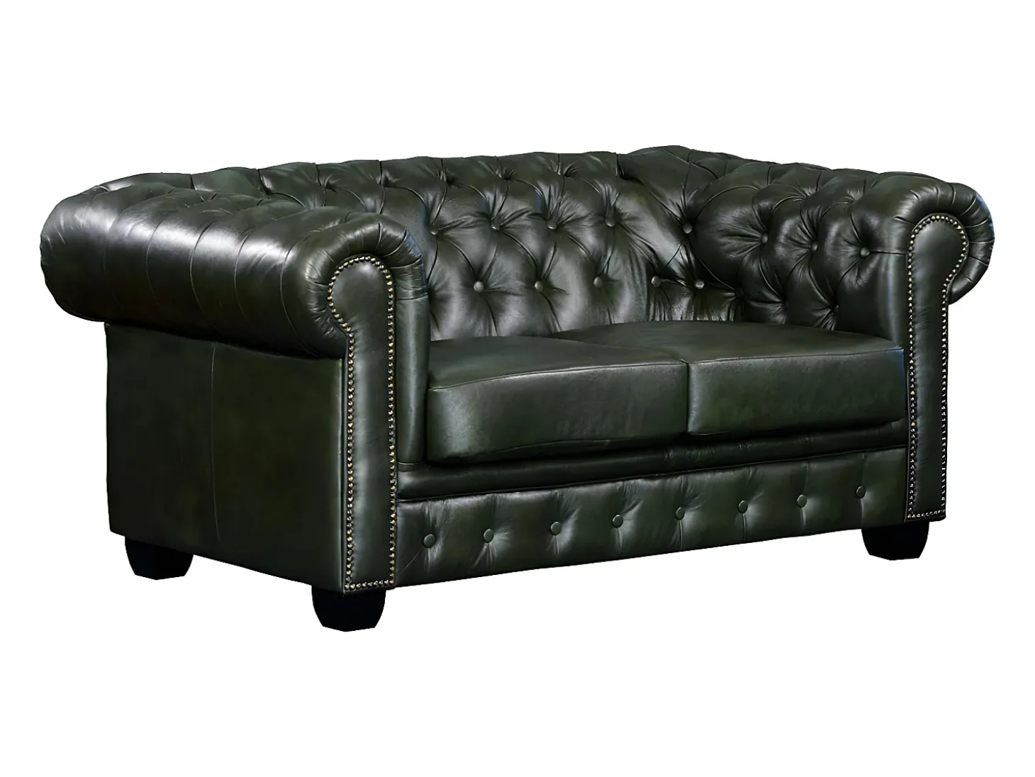Sofá 2 plazas chesterfield 100% piel color verde BRENTON